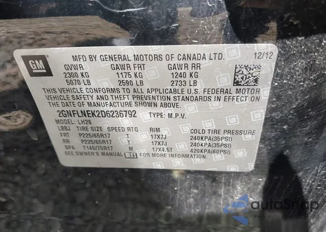 2013 Chevrolet Equinox 2Lt из США, поврежденный, VIN 2GNFLNEK2D6236792